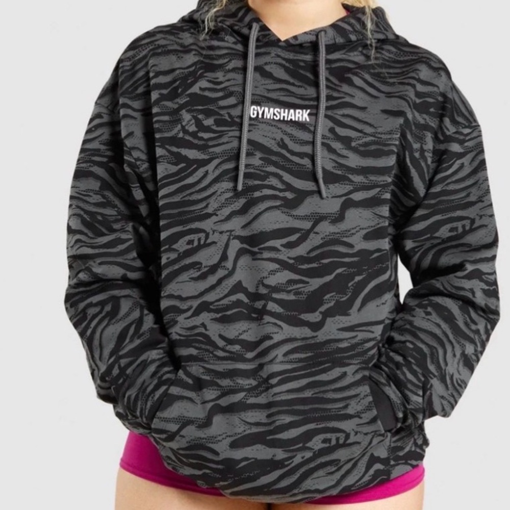 Gymshark Hoodie Animal Print Black Grey Women’s Size Small Oversized Fit